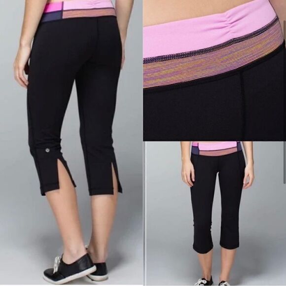 Lululemon Gather & Grow Crop Black Pink Trim - Picture 1 of 14